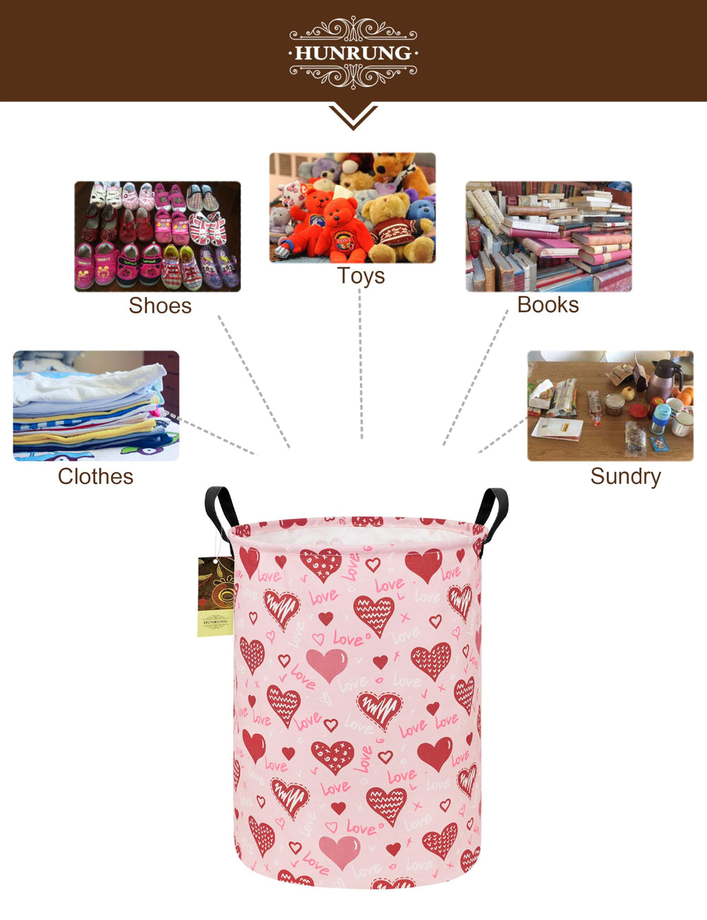 HUNRUNG hamper with handles demonstrates easy-to-tote portability for quick chores.