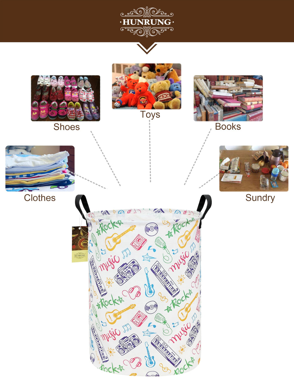 HUNRUNG laundry hamper sturdy handles for easy toting between rooms.
