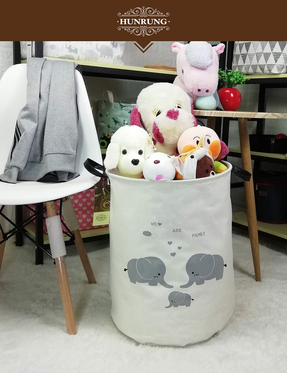 HUNRUNG round basket with handles for easy transportation