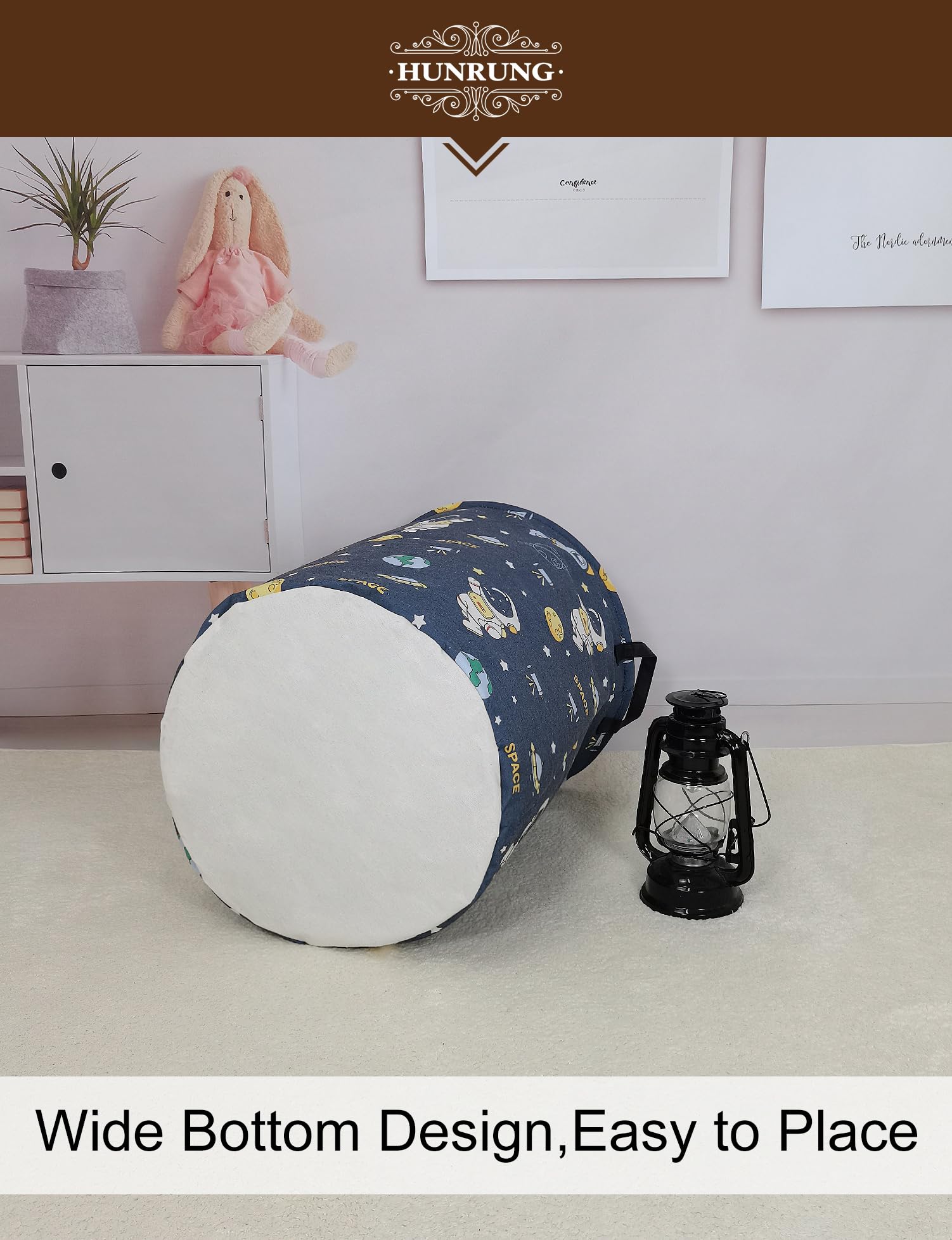 HUNRUNG round laundry hamper collapsible design for flat storage.