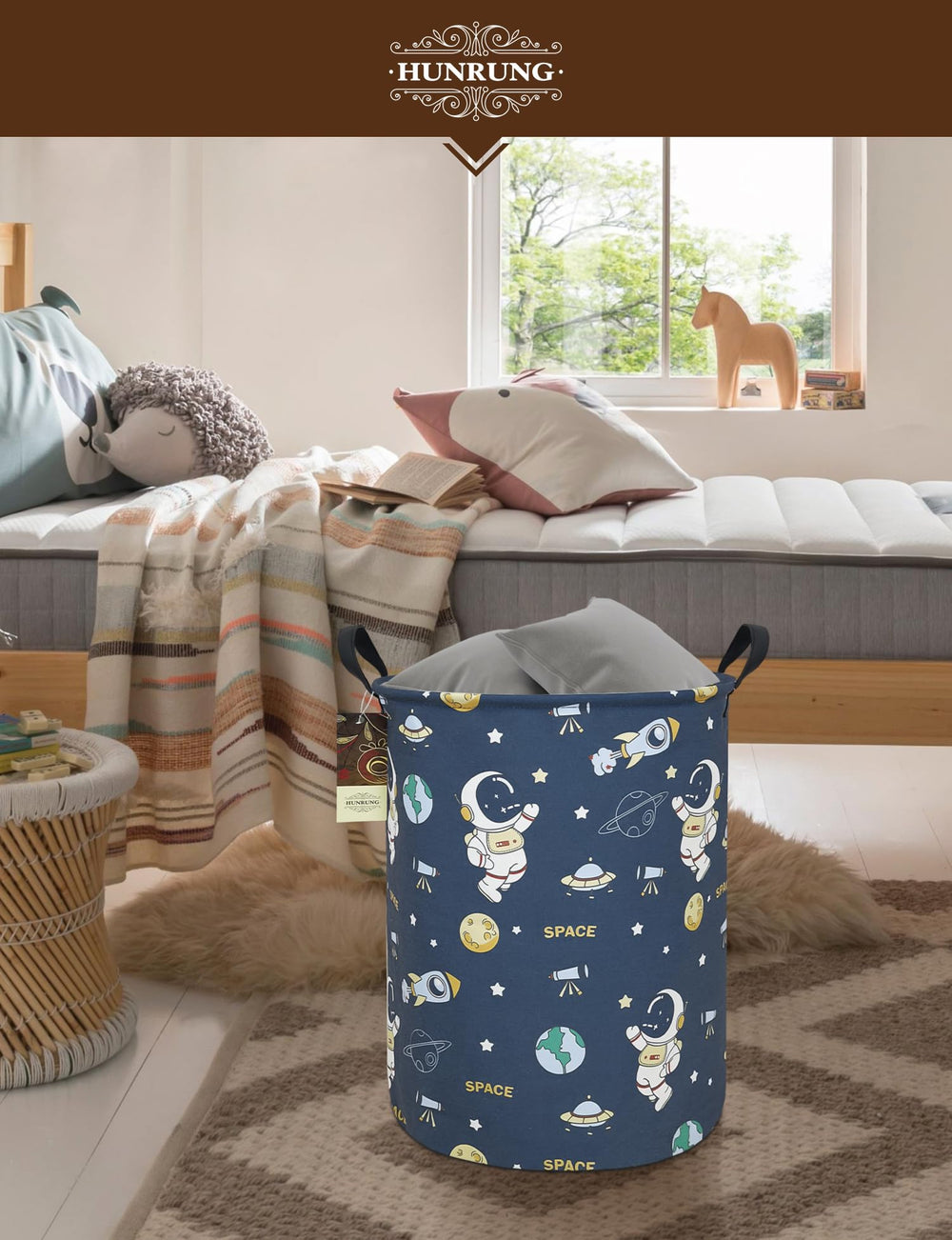 HUNRUNG round laundry hamper toy organizer and clothes bin alternative.