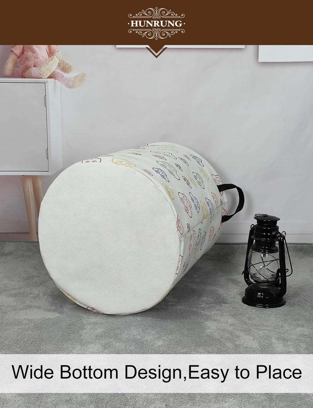 HUNRUNG laundry hamper in college dorm scene suggests portable storage for small spaces