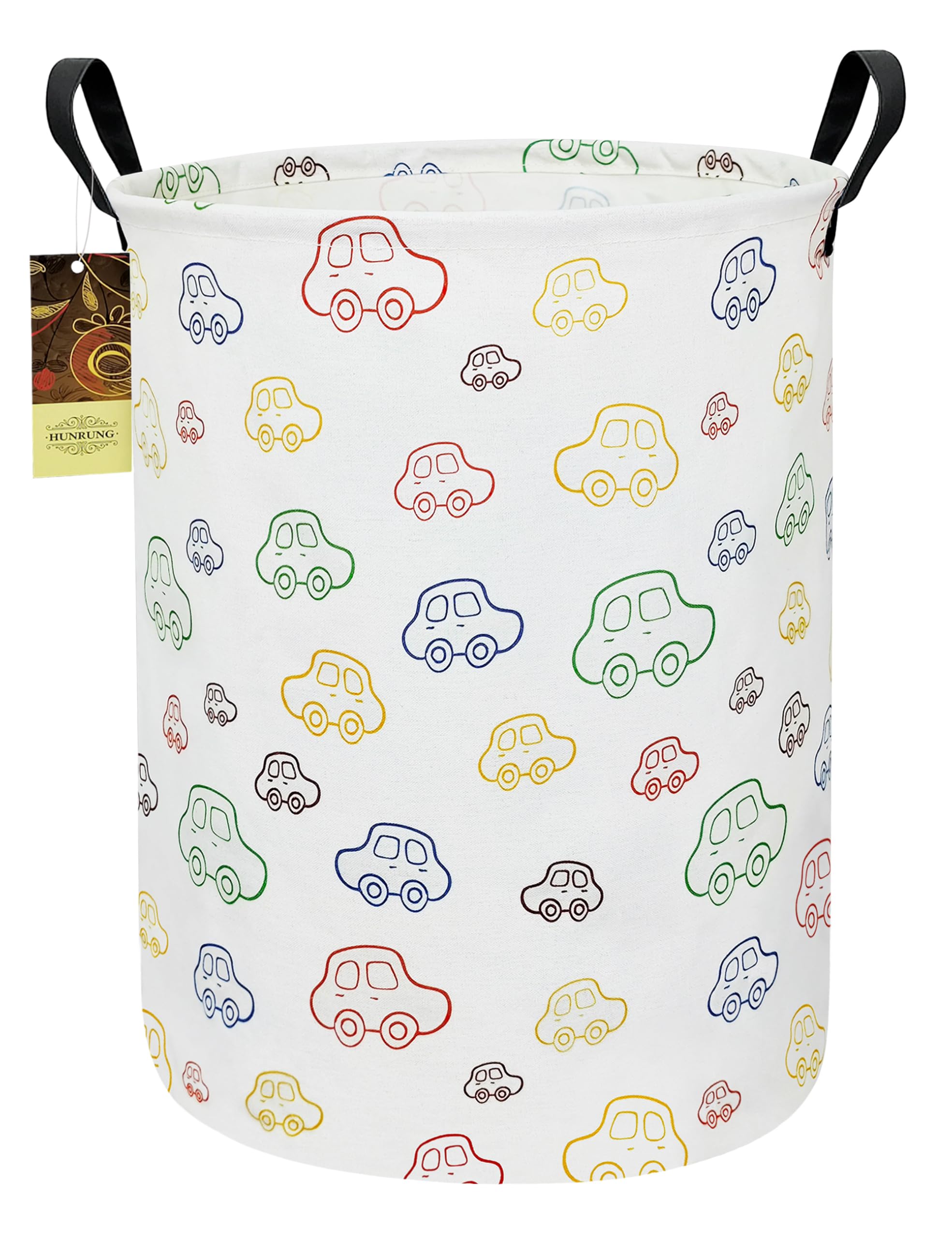 HUNRUNG laundry hamper front view shows roomy round basket for dirty clothes in dorms