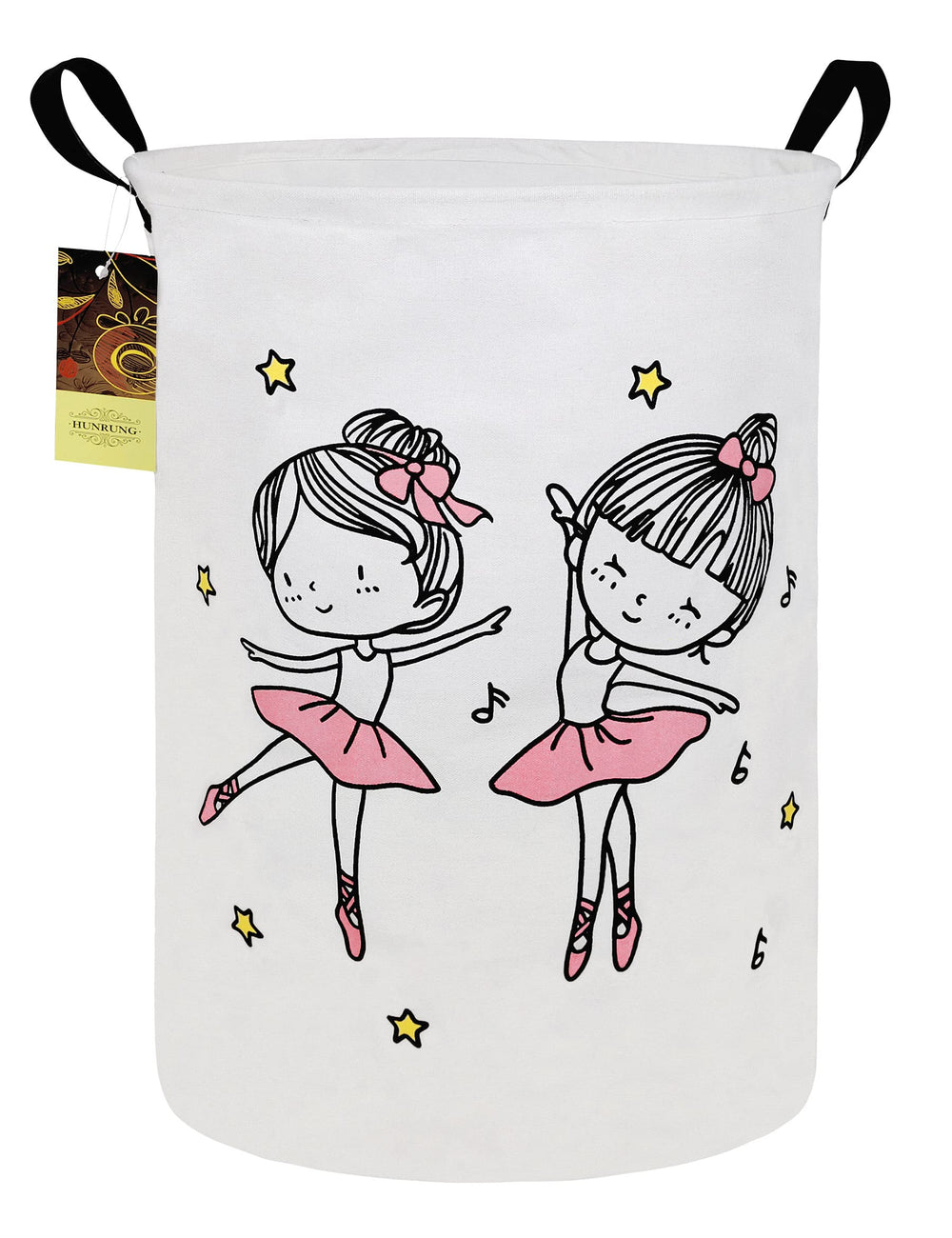HUNRUNG laundry hamper round-dancing-girl pattern, spacious canvas basket for dorms and bedrooms.