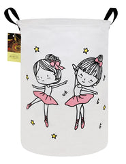 HUNRUNG laundry hamper round-dancing-girl pattern, spacious canvas basket for dorms and bedrooms.
