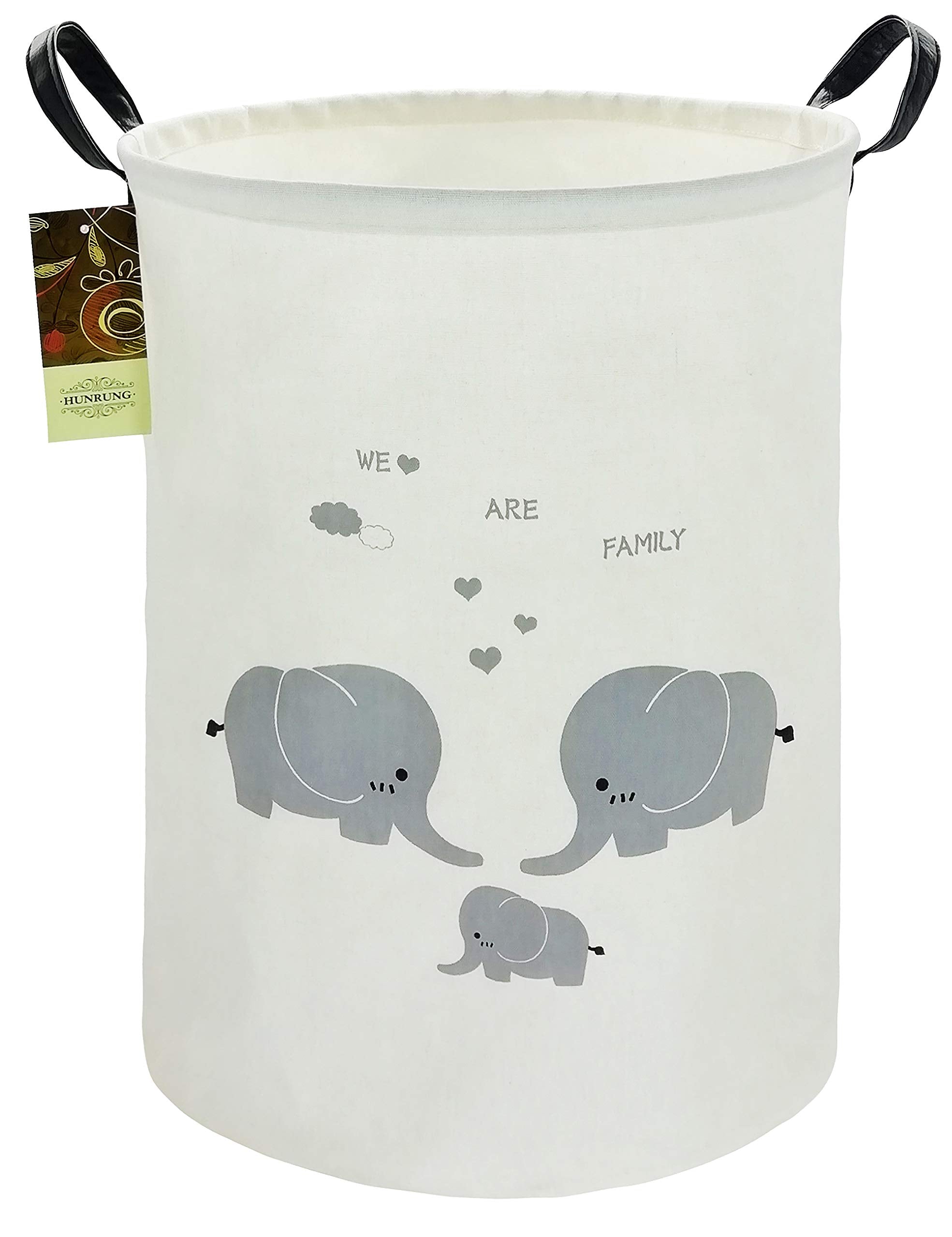 HUNRUNG laundry hamper round elephant pattern close-up for toy storage organization