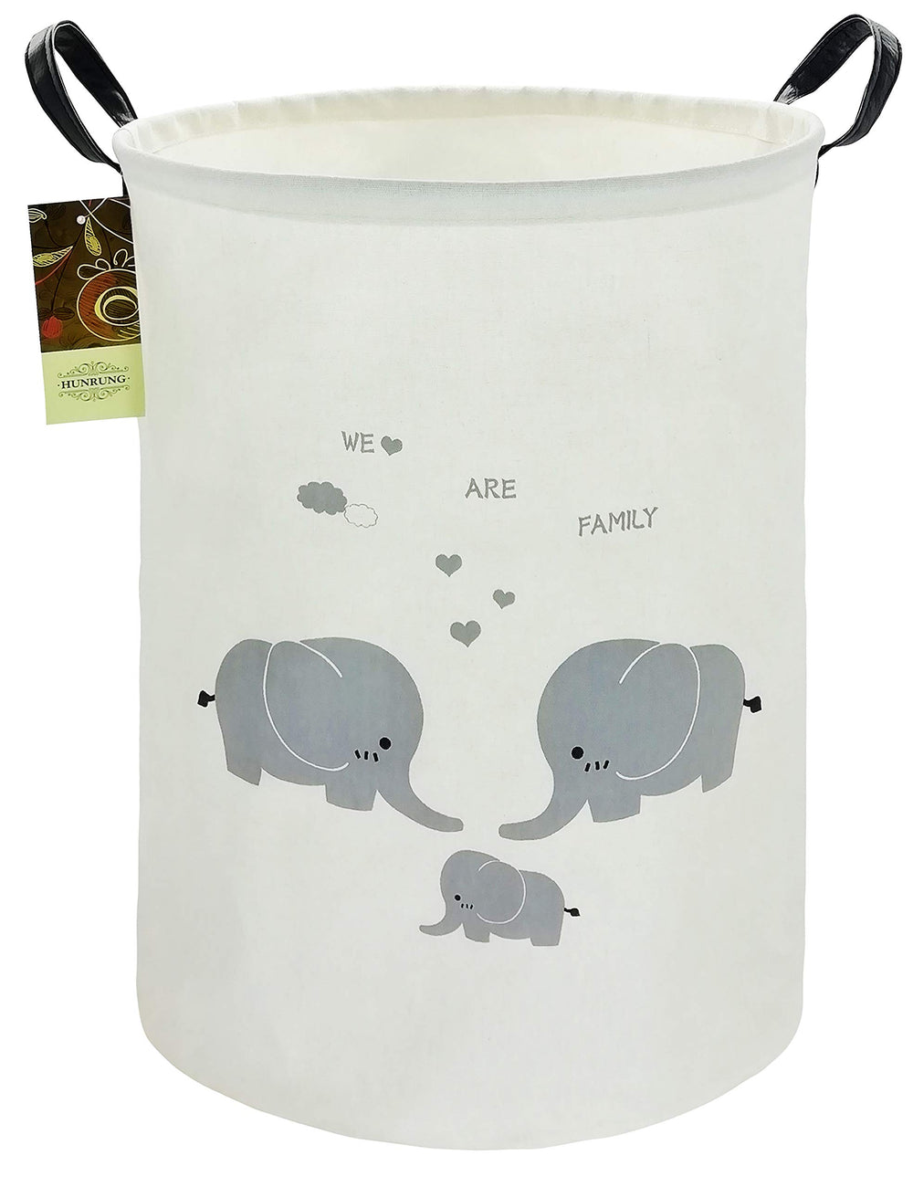 HUNRUNG laundry hamper round elephant pattern close-up for toy storage organization