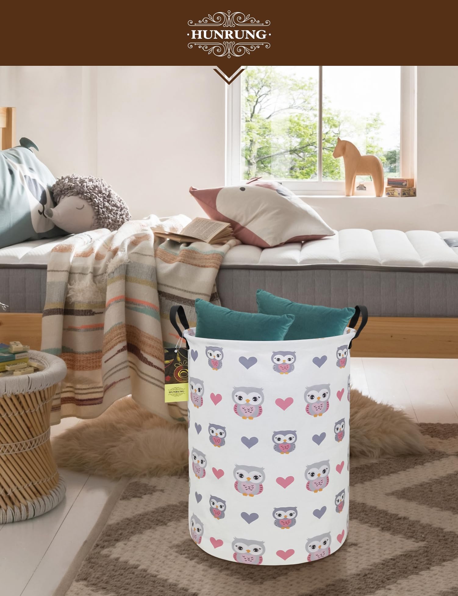 Hunrung Round Love Owl in dorm room helps keep laundry organized.