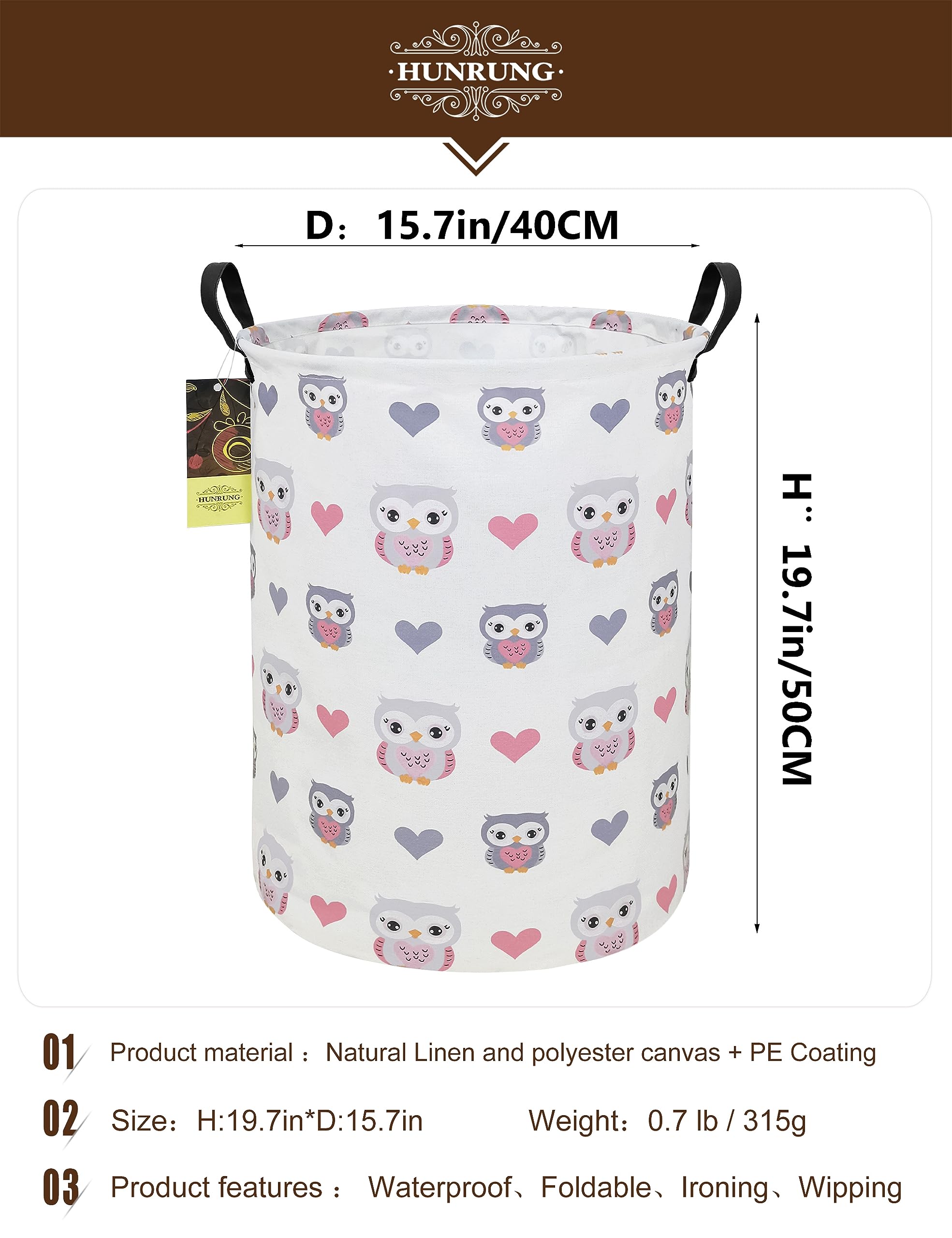 Hunrung Round Love Owl side view with handles for easy transport.