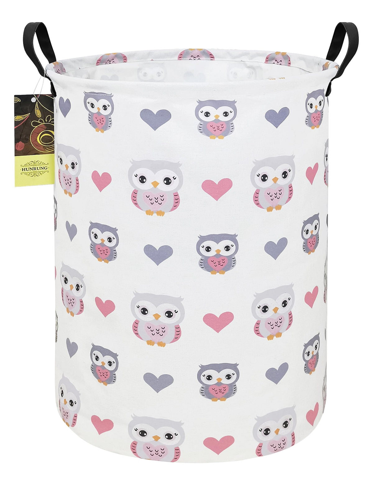 Hunrung Round Love Owl top view shows roomy interior for laundry organization.