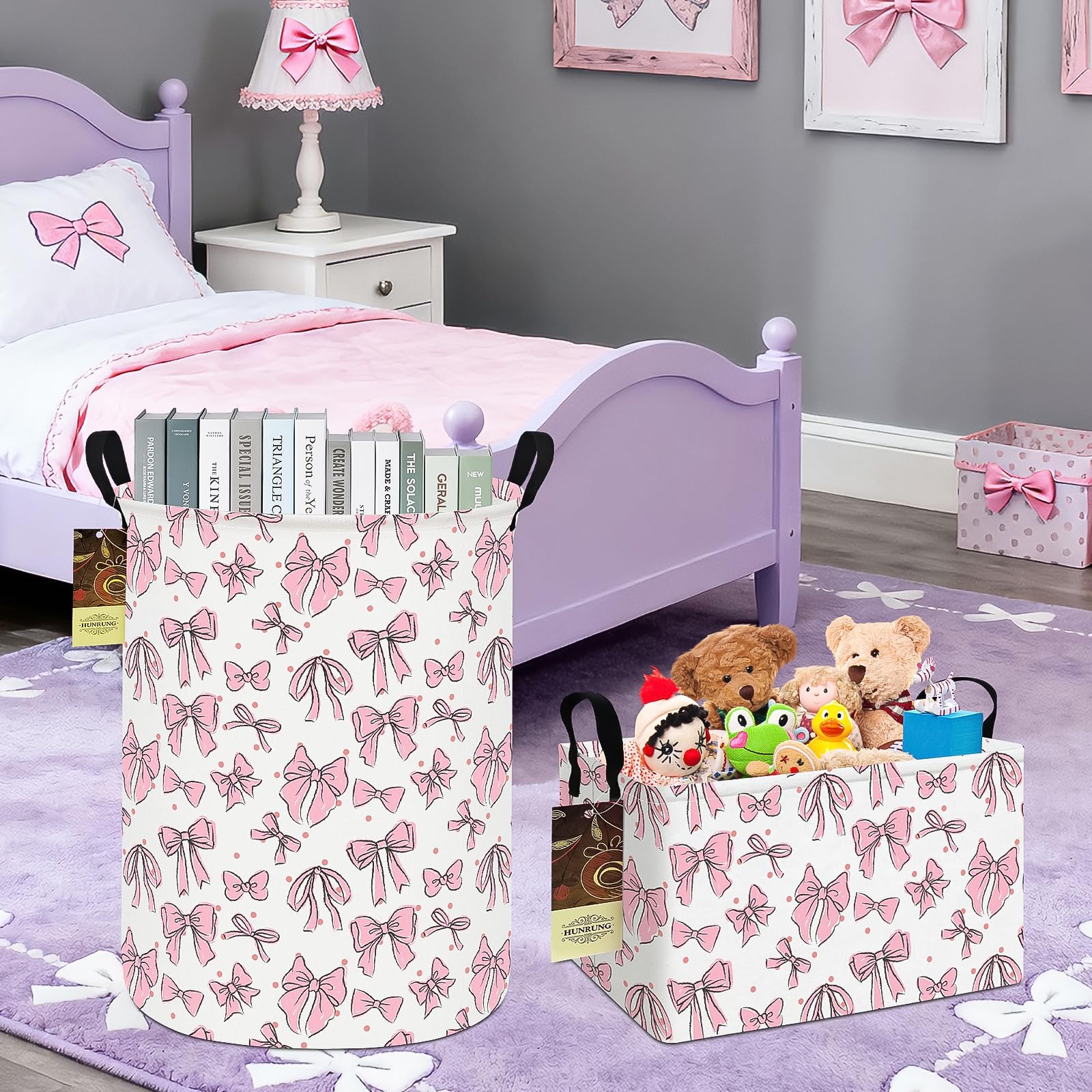 HUNRUNG round-pink bin ideal for dorms and home closets