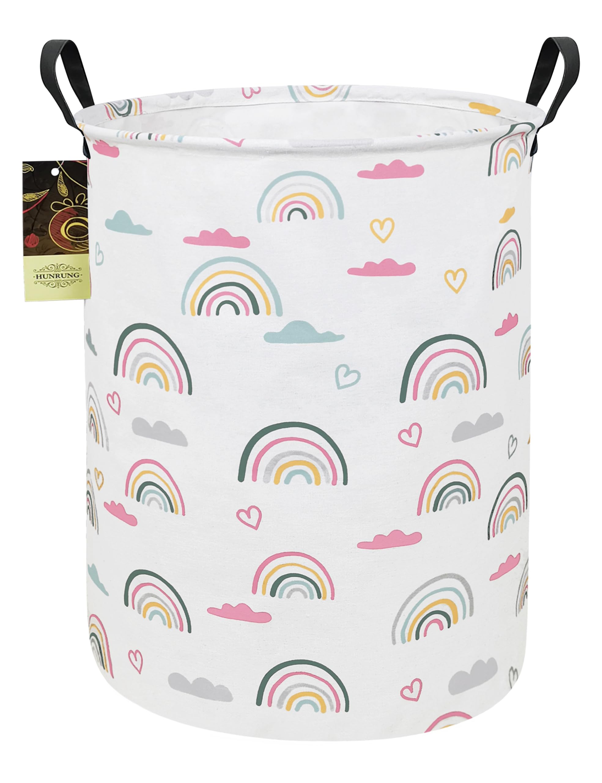 HUNRUNG laundry hamper full basket with round rainbow design storing toys and clothes