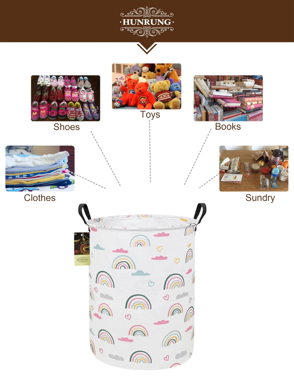 HUNRUNG laundry hamper dual handles enable easy transport between rooms