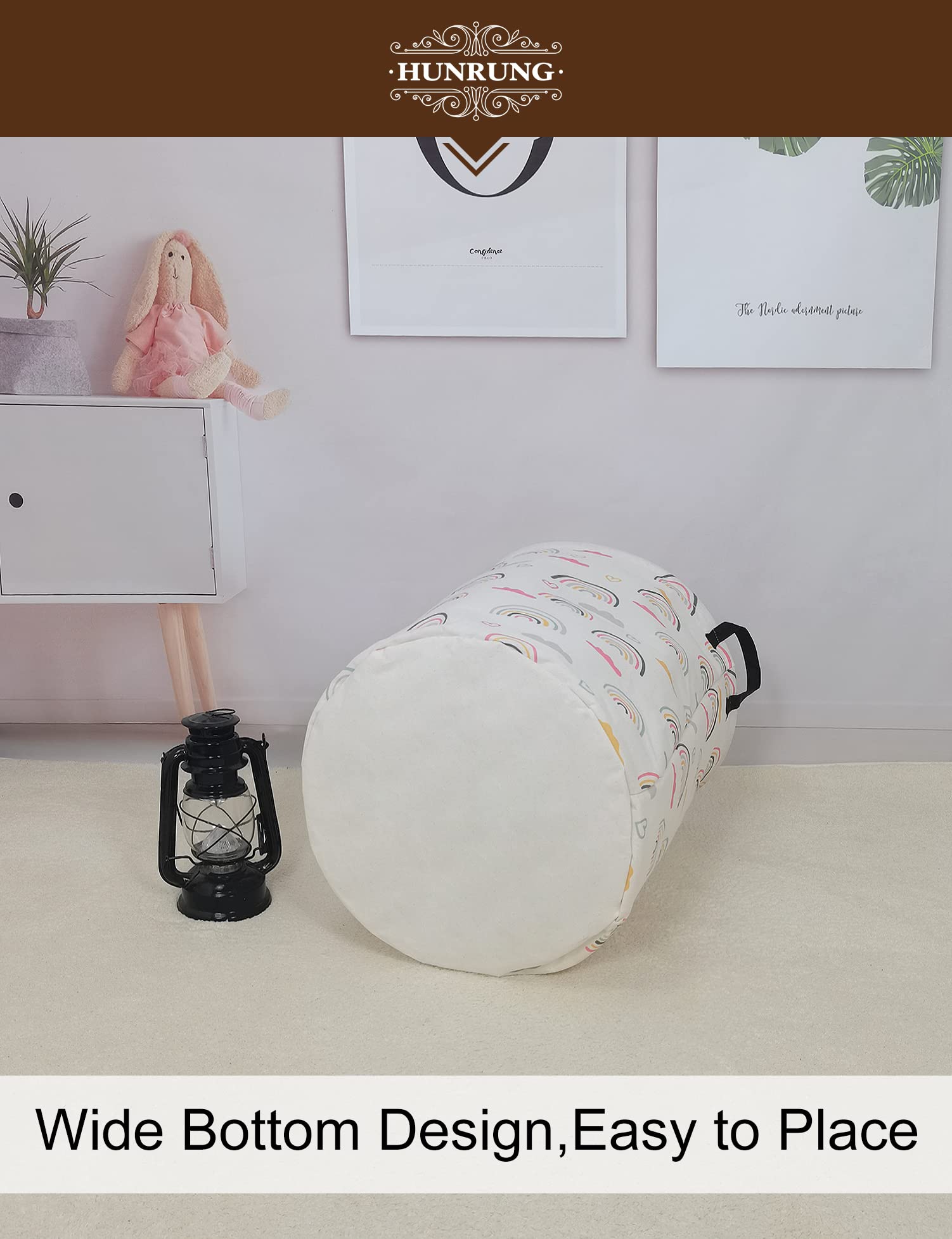 HUNRUNG laundry hamper round rainbow promotes playful nursery organization