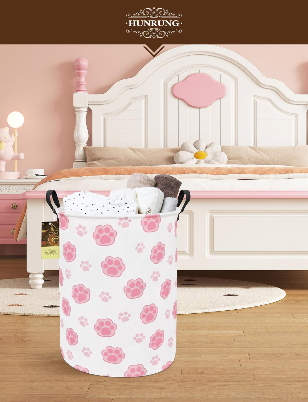 HUNRUNG Laundry Hamper in toy organization setup, keeps kids' playroom tidy.