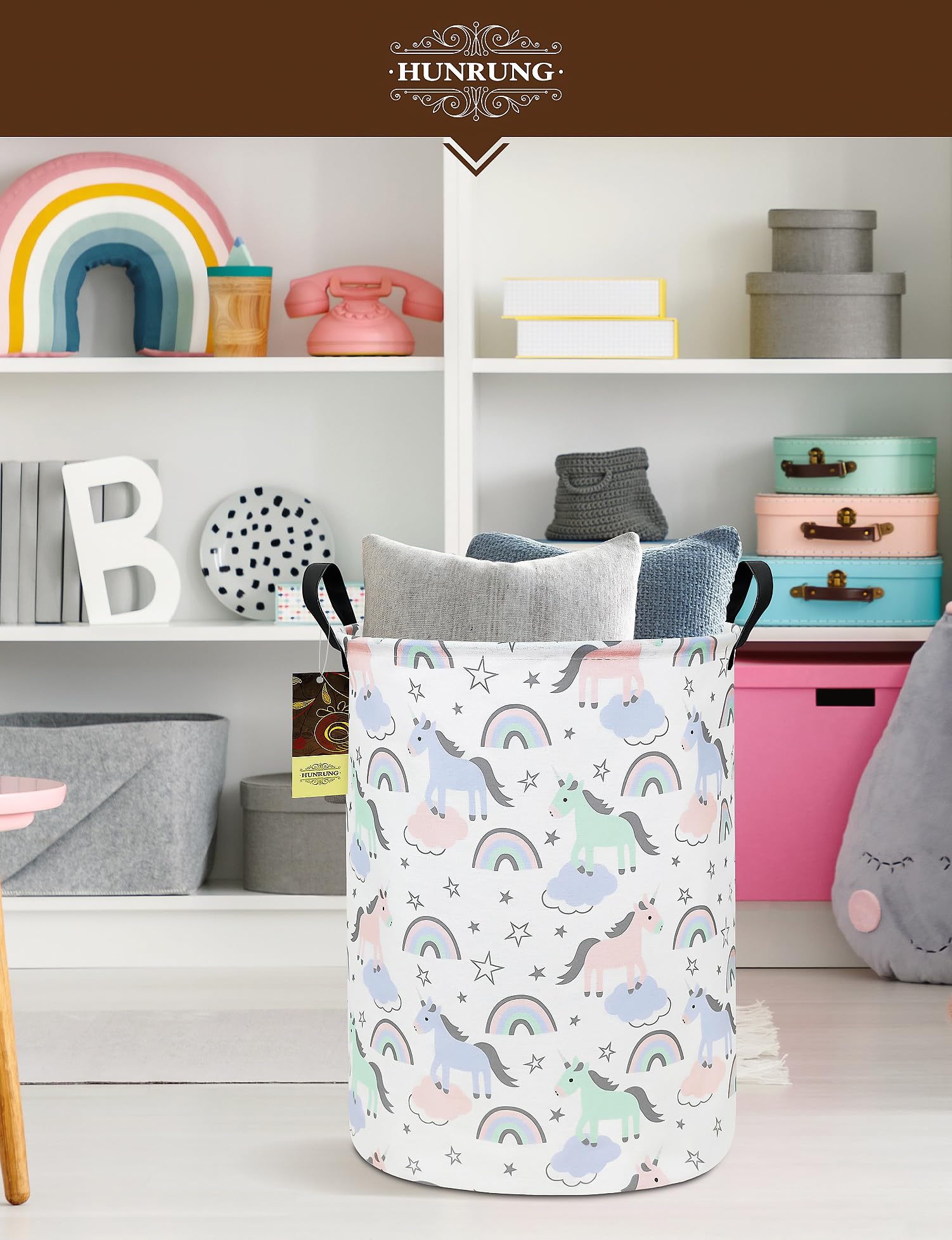 HUNRUNG toy organizer in a child's room keeps blocks and stuffed animals tidy.
