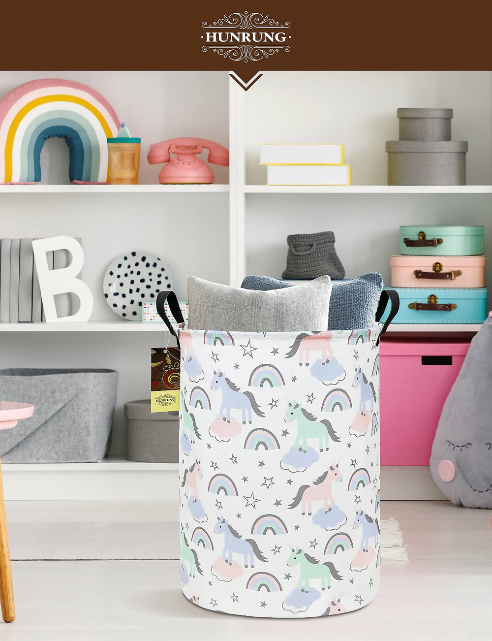 HUNRUNG toy organizer in a child's room keeps blocks and stuffed animals tidy.