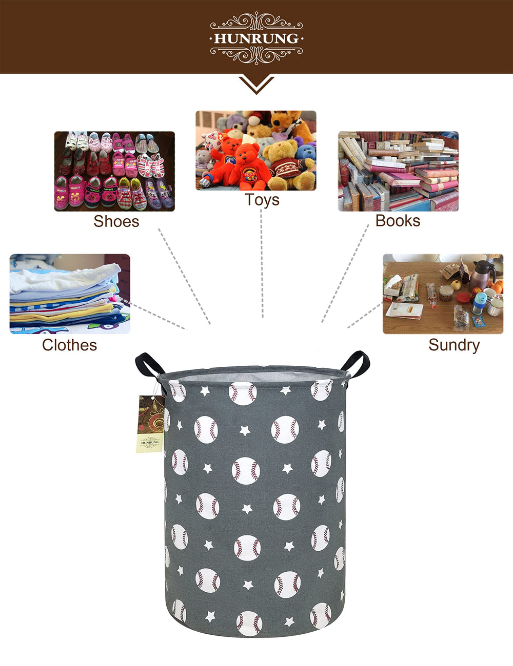 HUNRUNG laundry hamper two-handles for easy carrying between rooms.