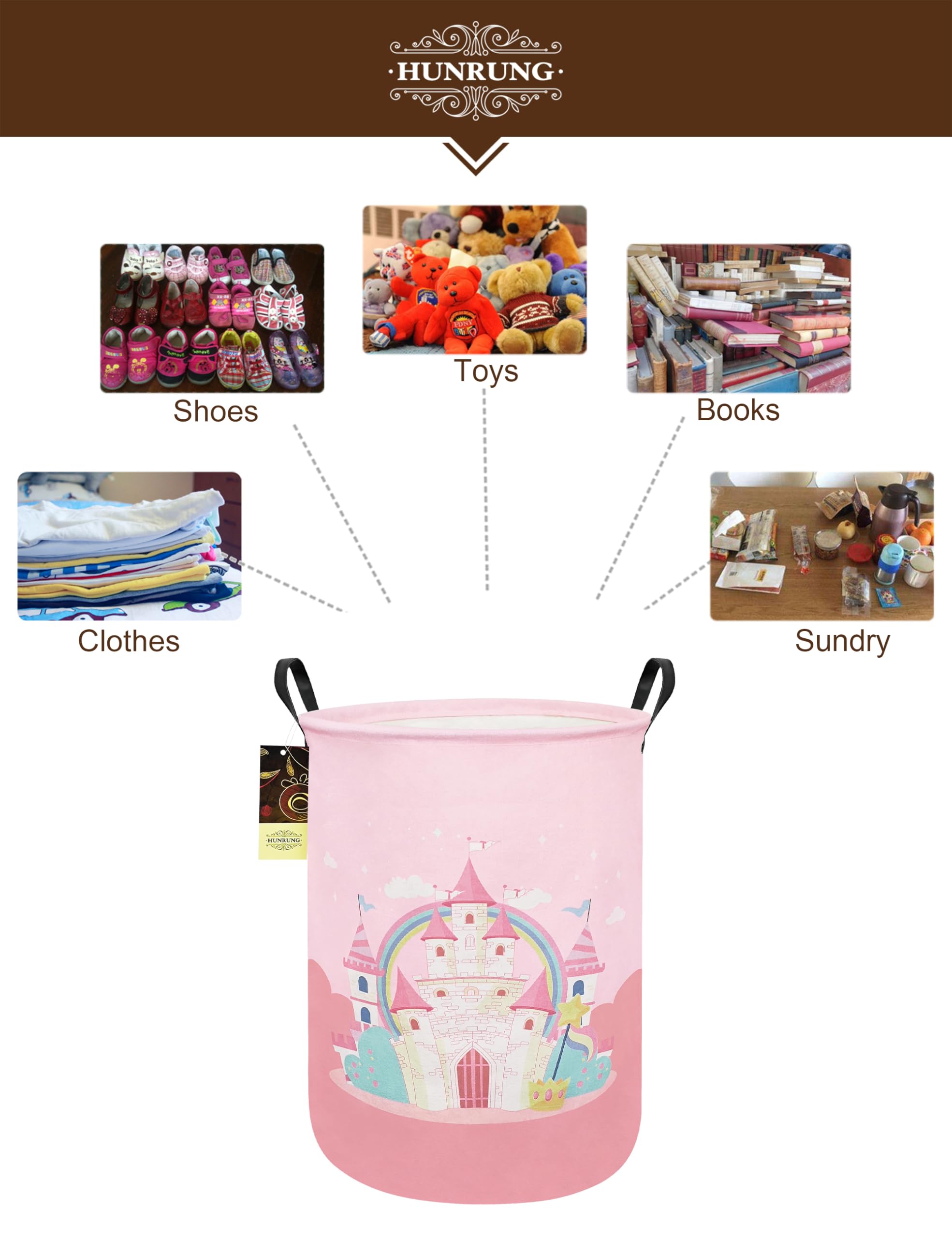 HUNRUNG laundry hamper with two handles is easy to carry.