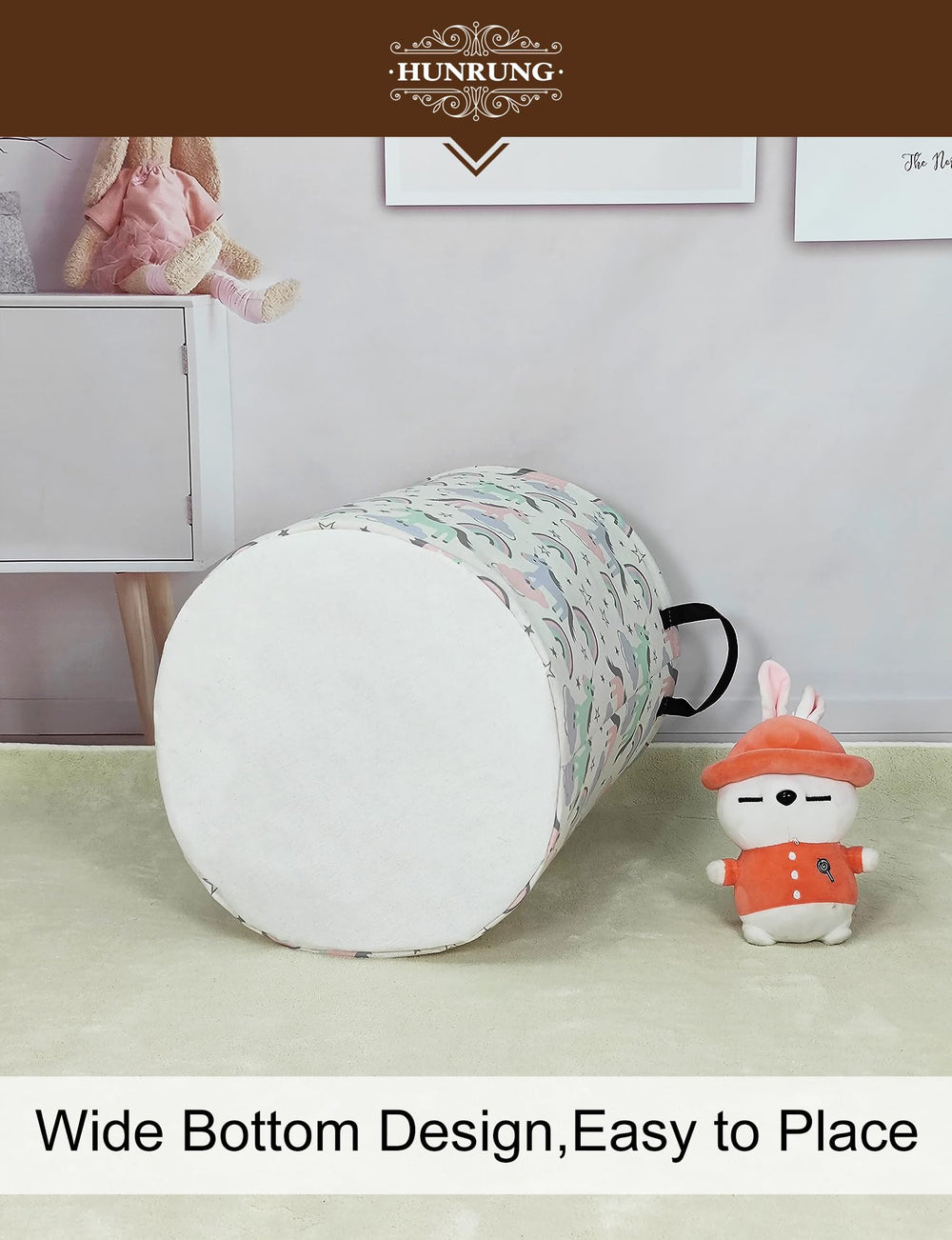 HUNRUNG unicorn-pattern nursery photo-ready for playful, cozy storage.