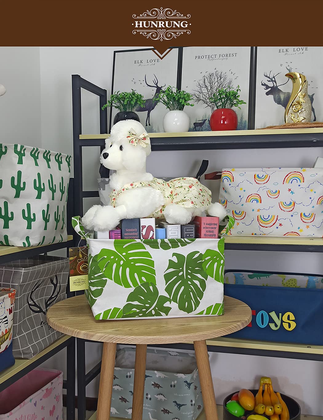 HUNRUNG leaf storage basket in nursery for diapers and wipes organization