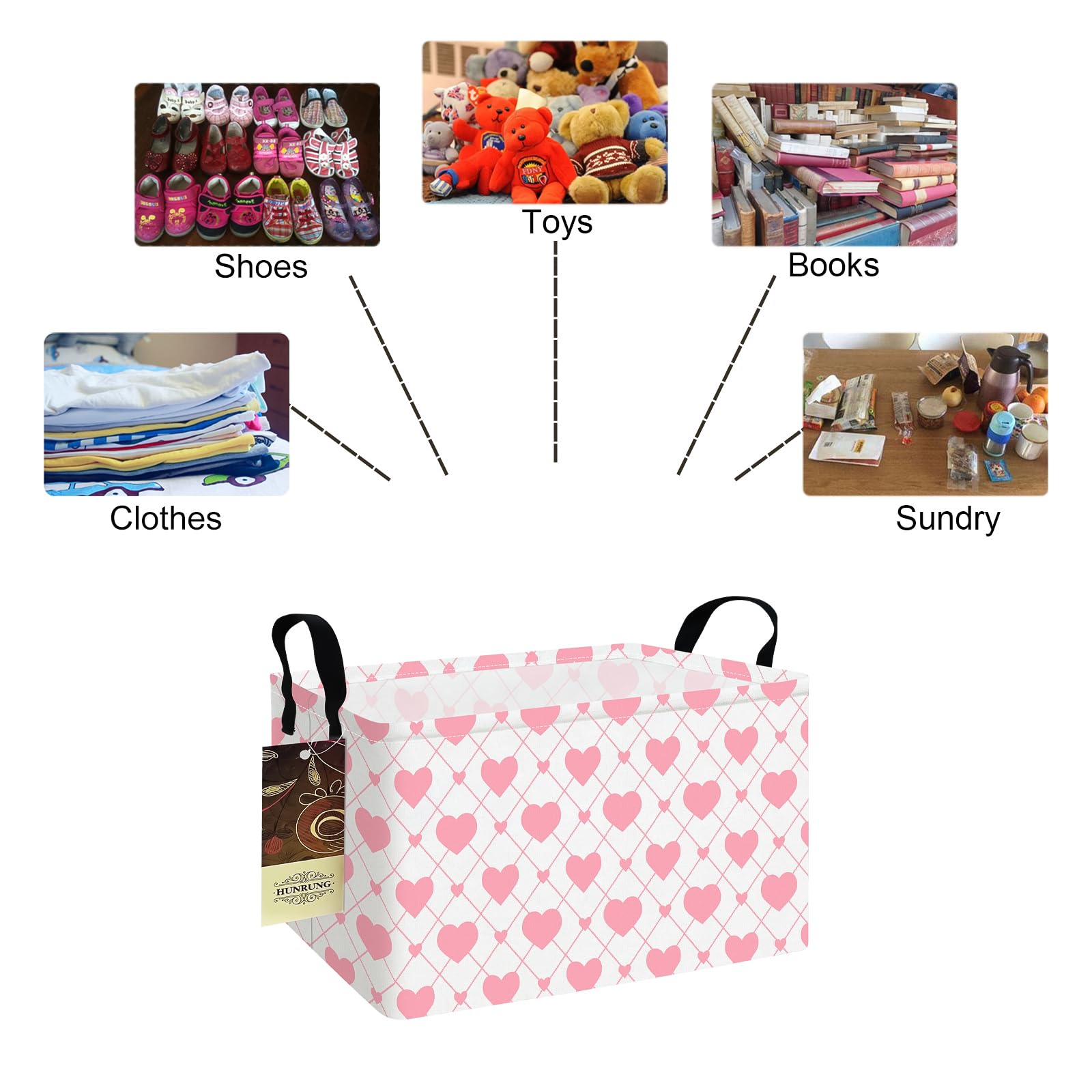 HUNRUNG REC-Heart canvas organizer bin suitable for living room storage.