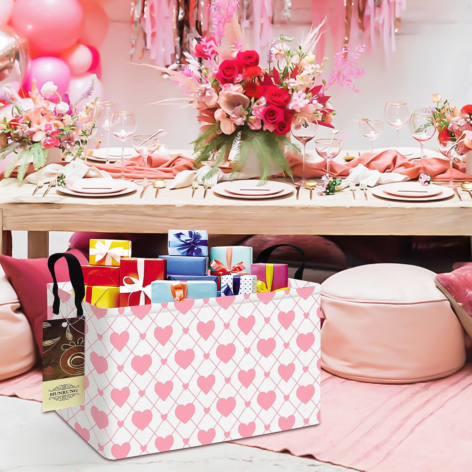 HUNRUNG REC-Heart nursery basket keeps diapers and wipes organized.