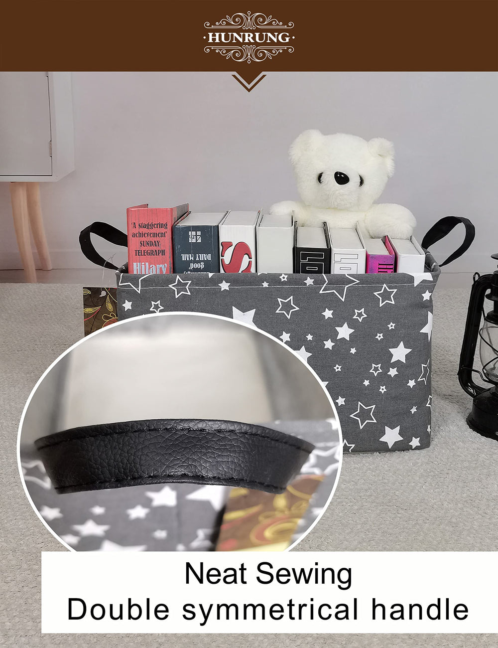 Animal-pattern design on HUNRUNG basket adds cute decor to kids rooms