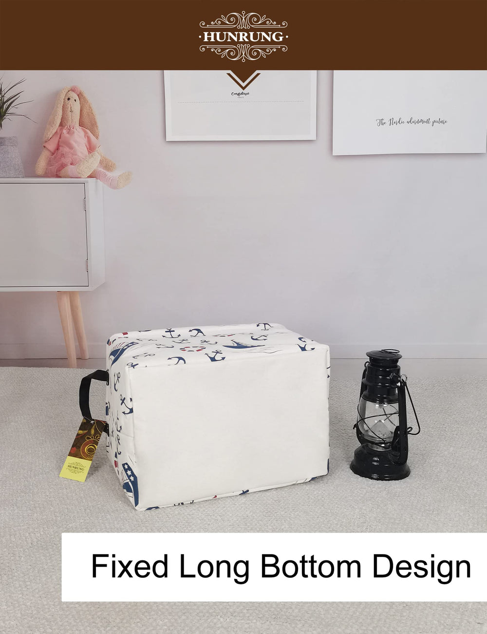 HUNRUNG rectangle storage basket blue anchor living-room scene proves tidy blankets and books at hand