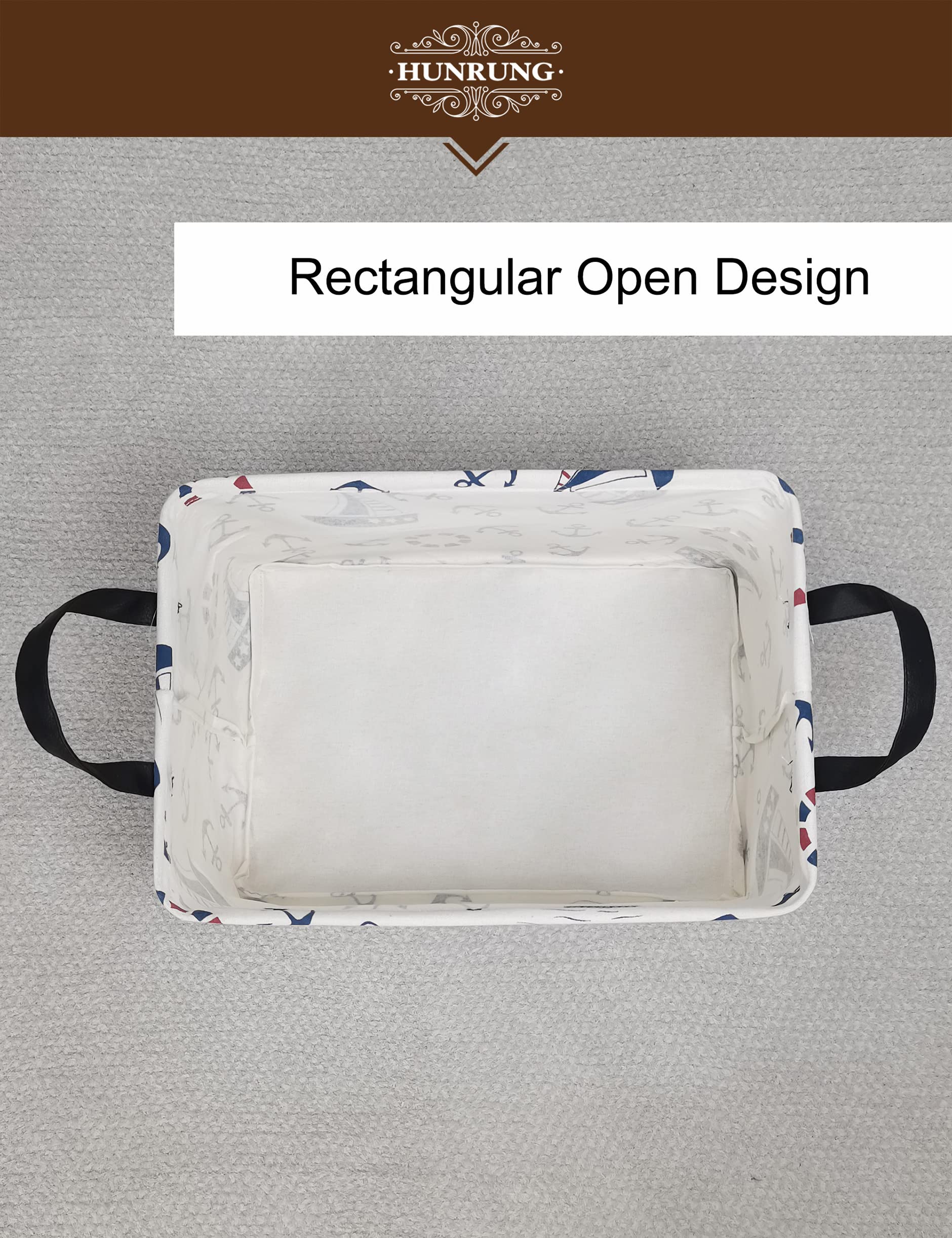 HUNRUNG rectangle storage basket blue anchor nursery setup holds plush toys and diapers neatly