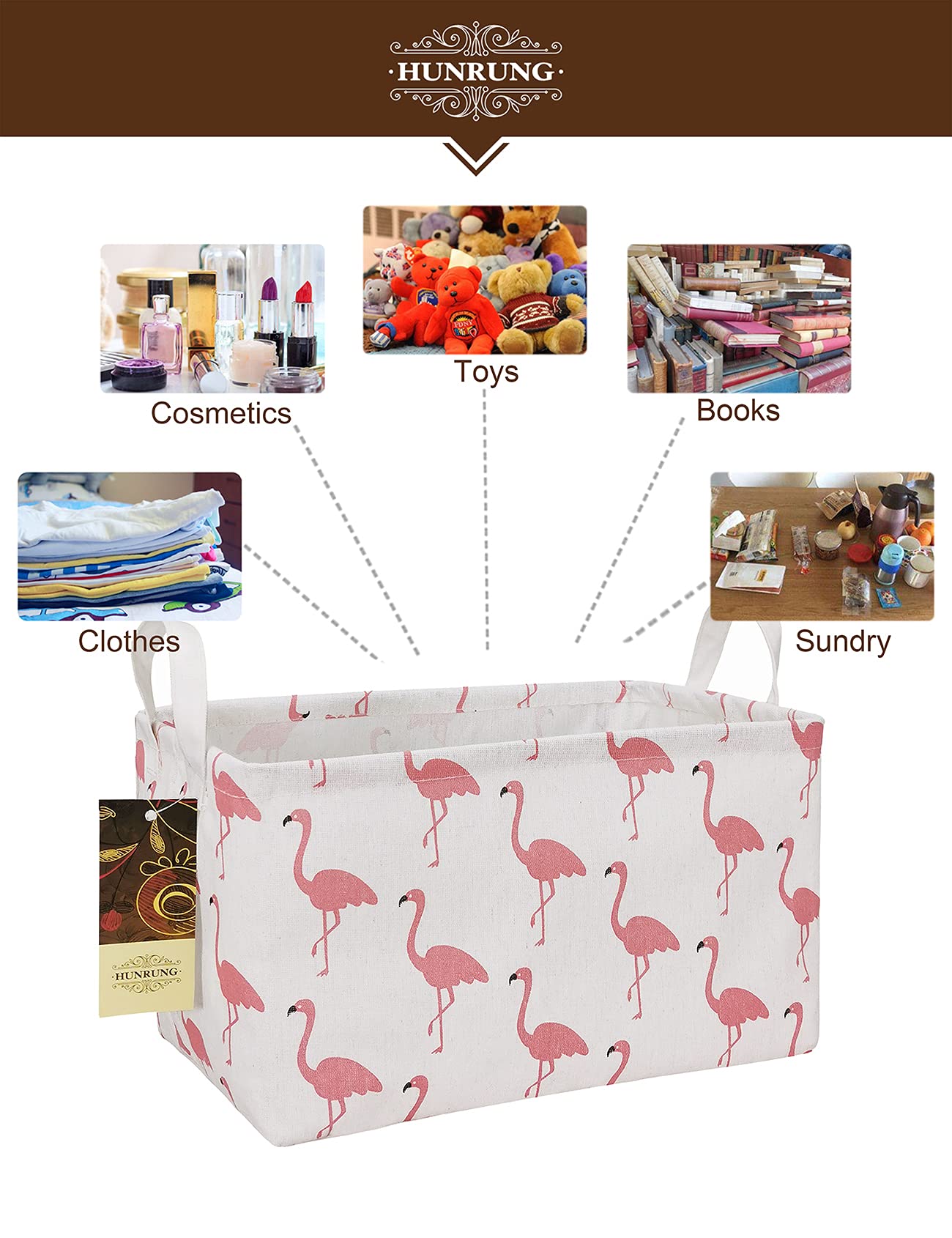 HUNRUNG rectangle storage basket features canvas material and handles for easy carrying
