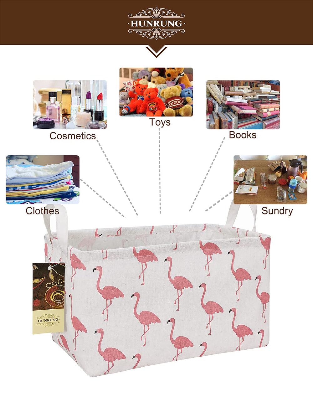 HUNRUNG rectangle storage basket features canvas material and handles for easy carrying