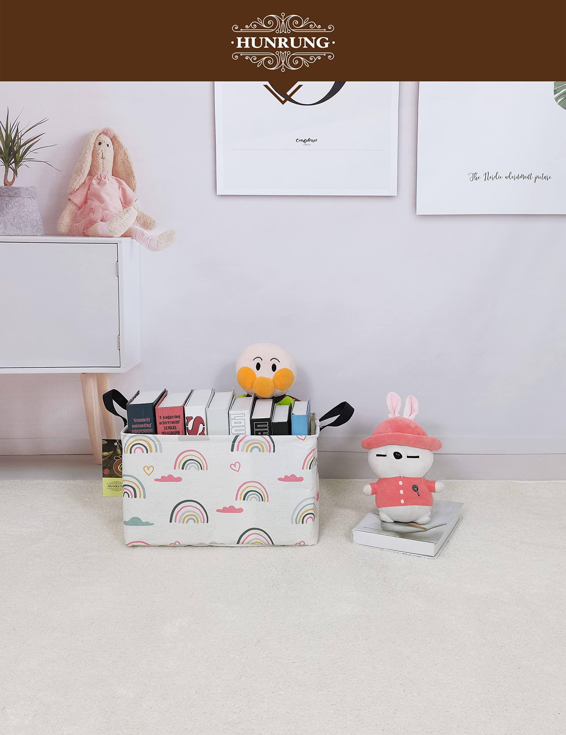HUNRUNG rectangle storage basket in a child's room stores toys and clothes.