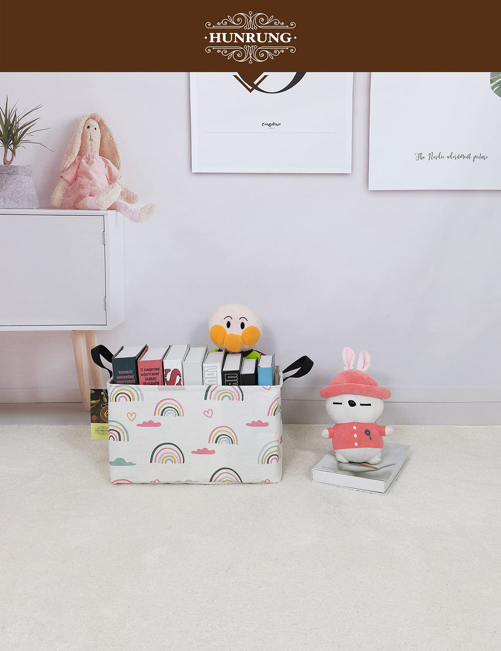 HUNRUNG rectangle storage basket in a child's room stores toys and clothes.