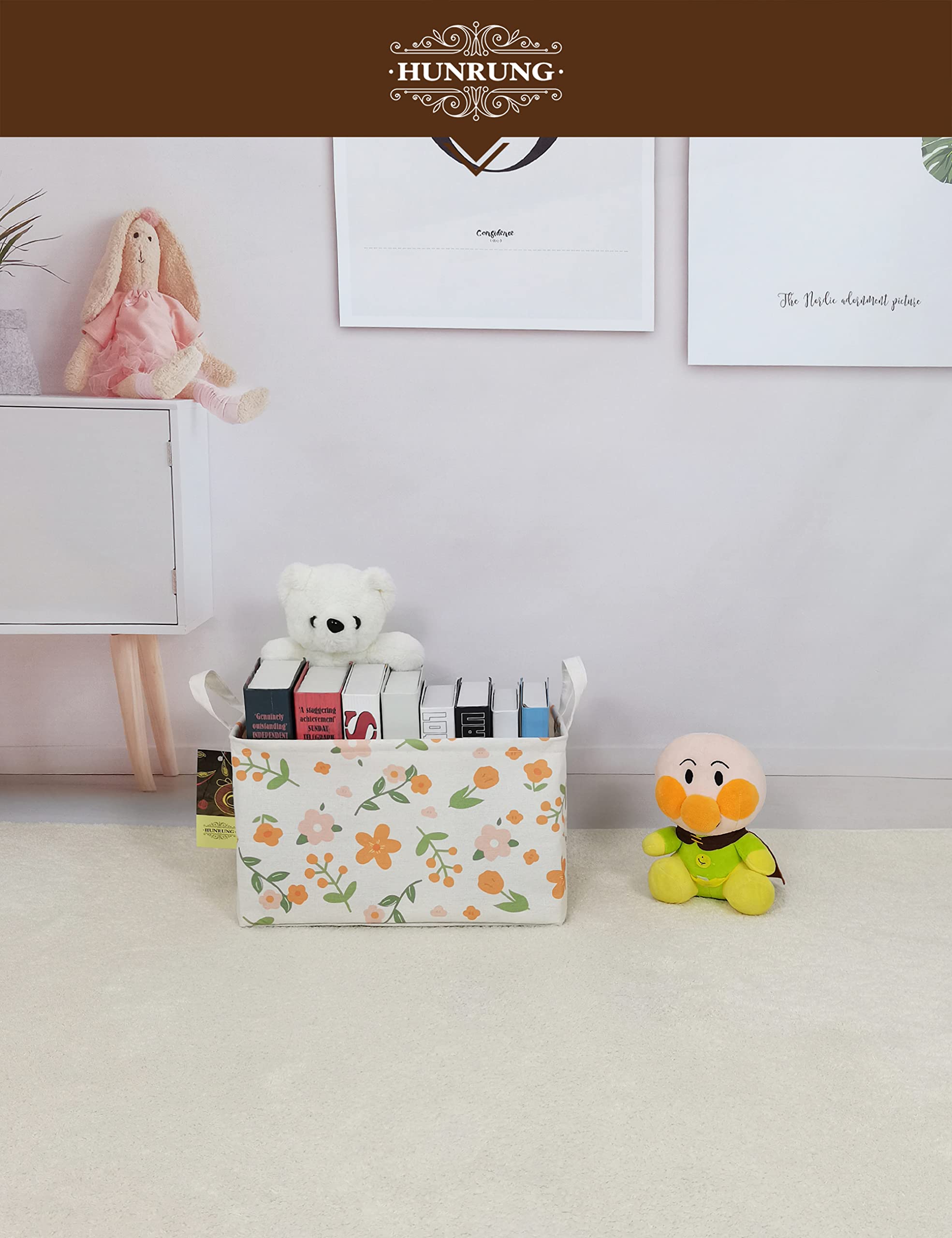 HUNRUNG rectangle storage basket in child’s room keeps clothes and toys organized