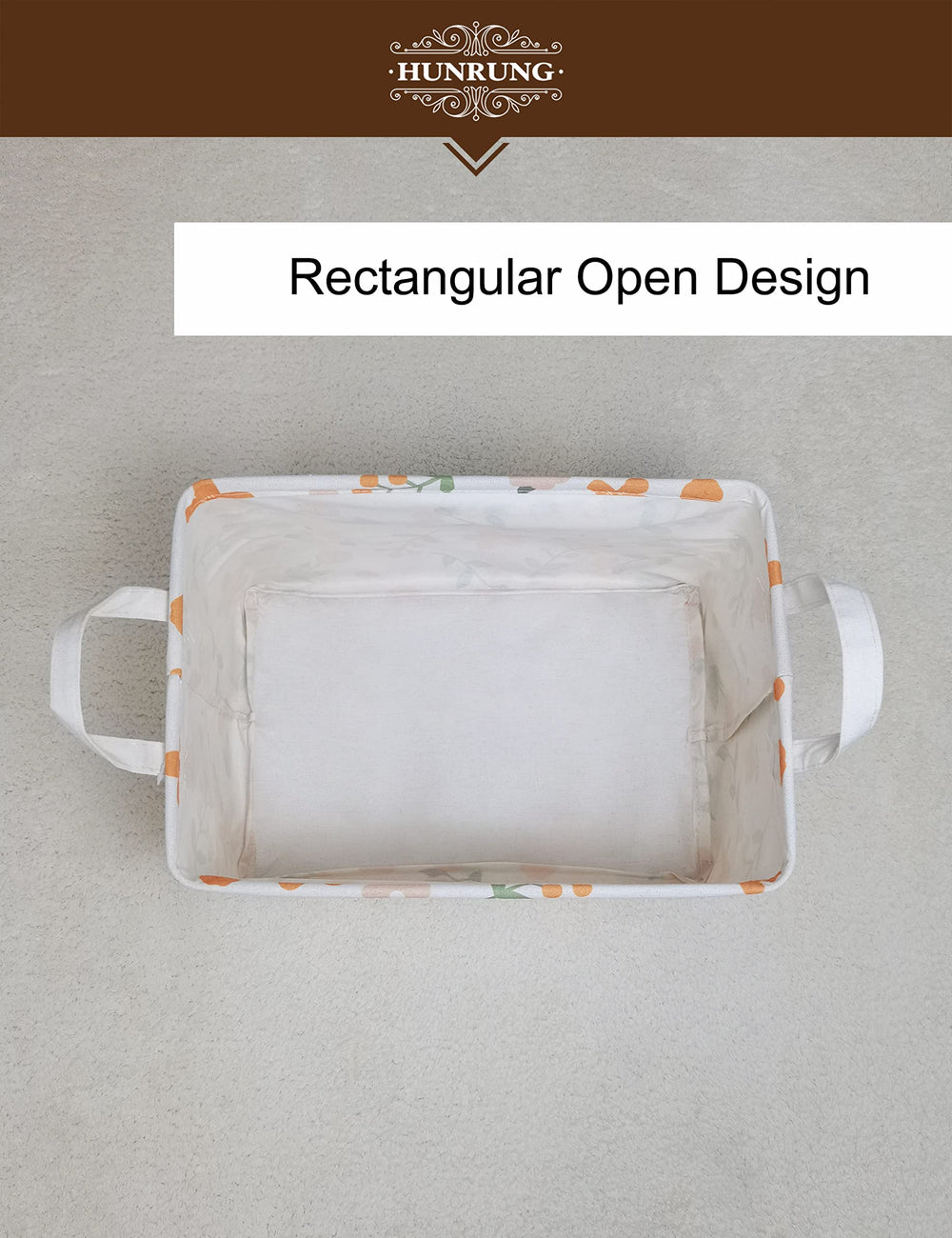 HUNRUNG rectangle storage basket close-up material shows polyester canvas weave