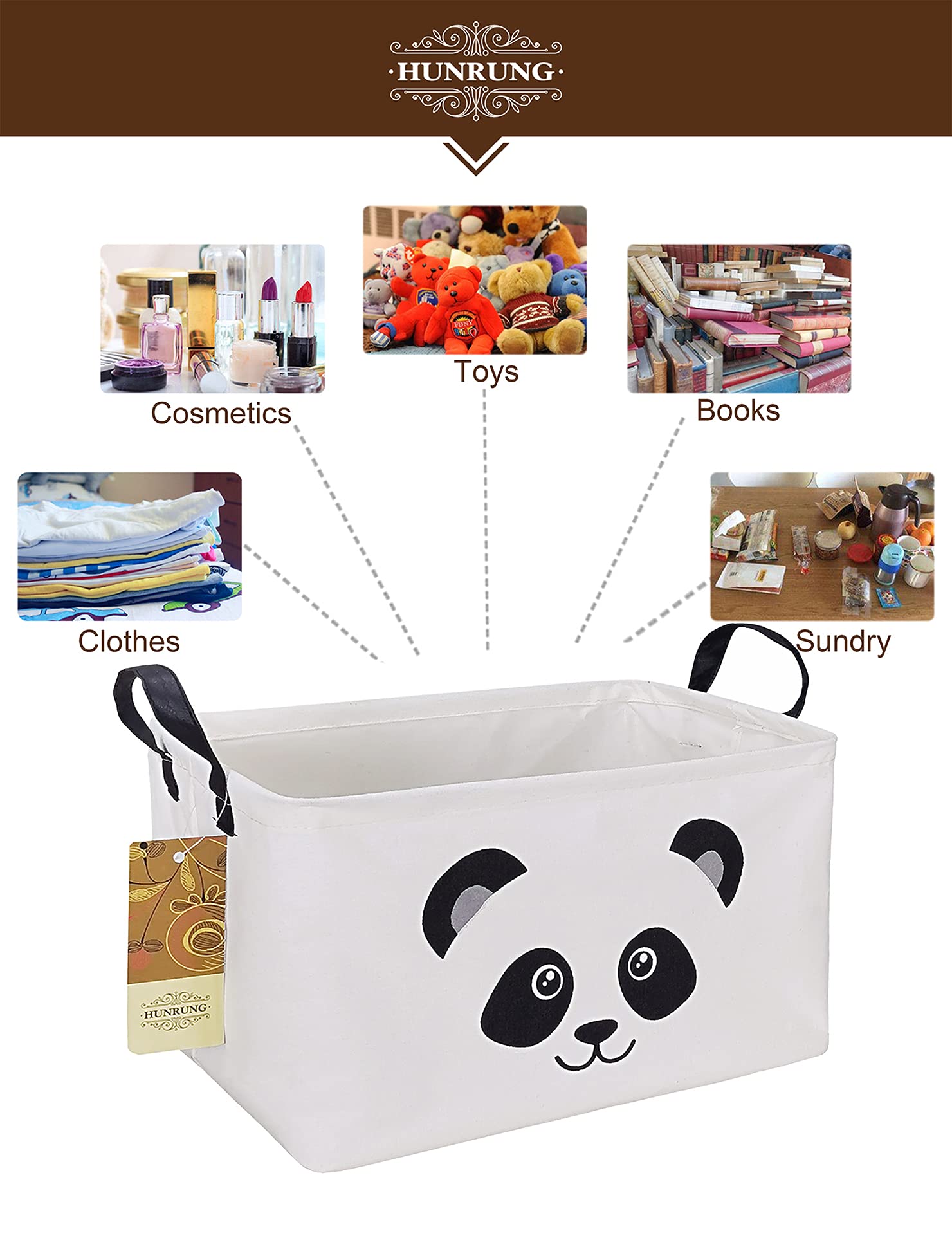 HUNRUNG panda basket collapsed flat for space-saving storage and easy transport