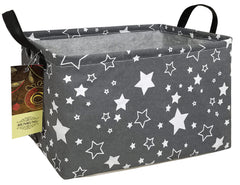 HUNRUNG rectangle storage basket with cute canvas grey star, ideal for toy storage