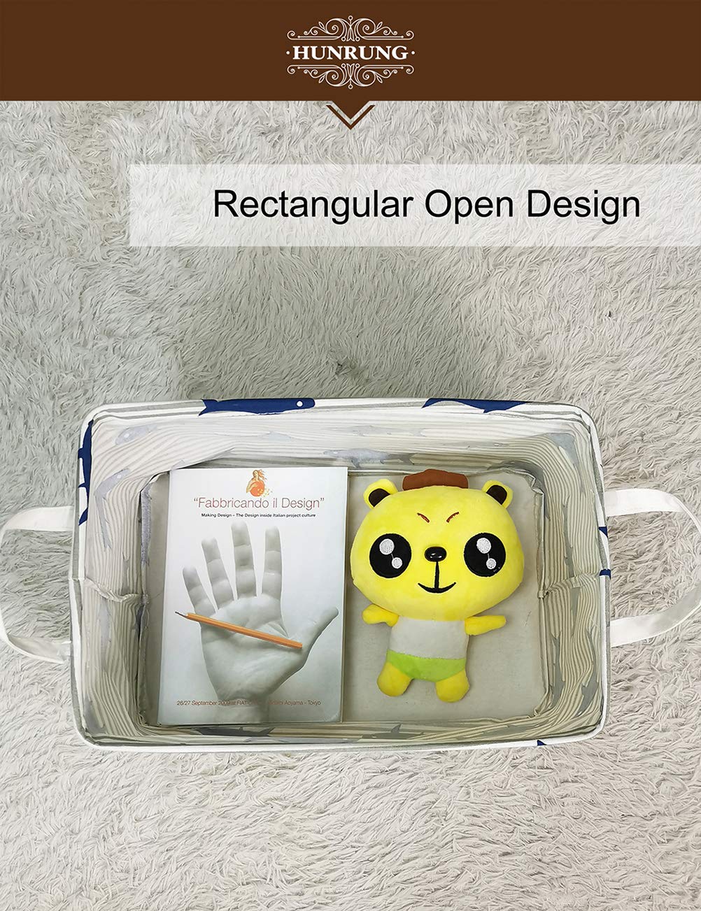 HUNRUNG basket dimensions 14.9 by 10.2 by 9.05 inches for planning spaces.