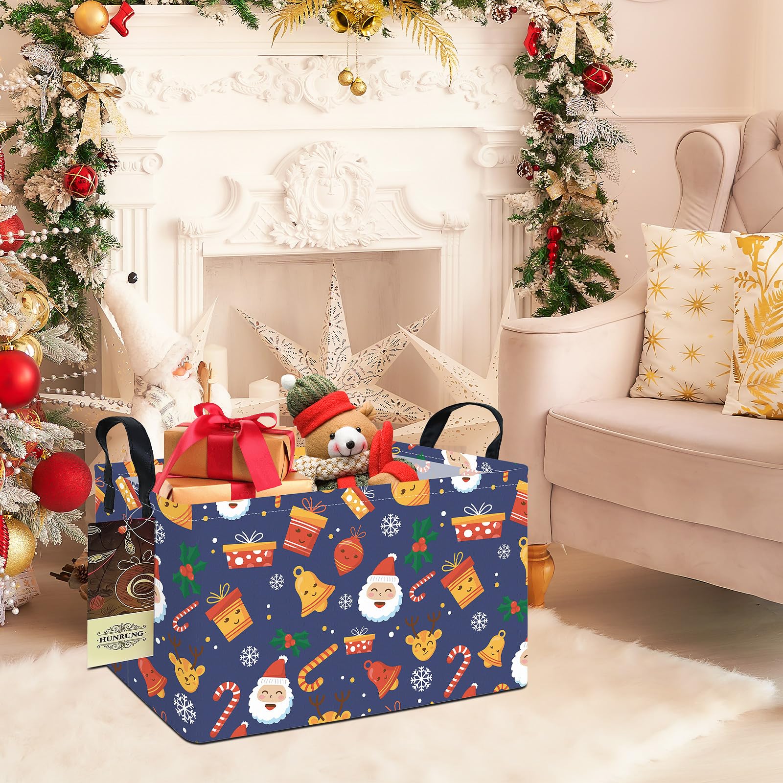 HUNRUNG rectangle storage basket foldable design, convenient for flat storage and transport.