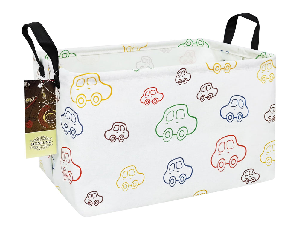 Hunrung rectangle storage basket front view shows durable canvas organizer for toys and books