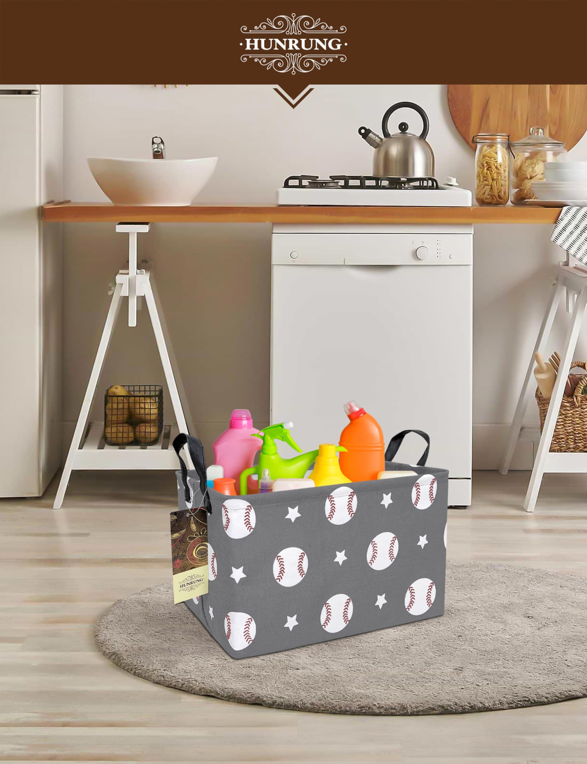 HUNRUNG sturdy handles enable easy toting around the house.