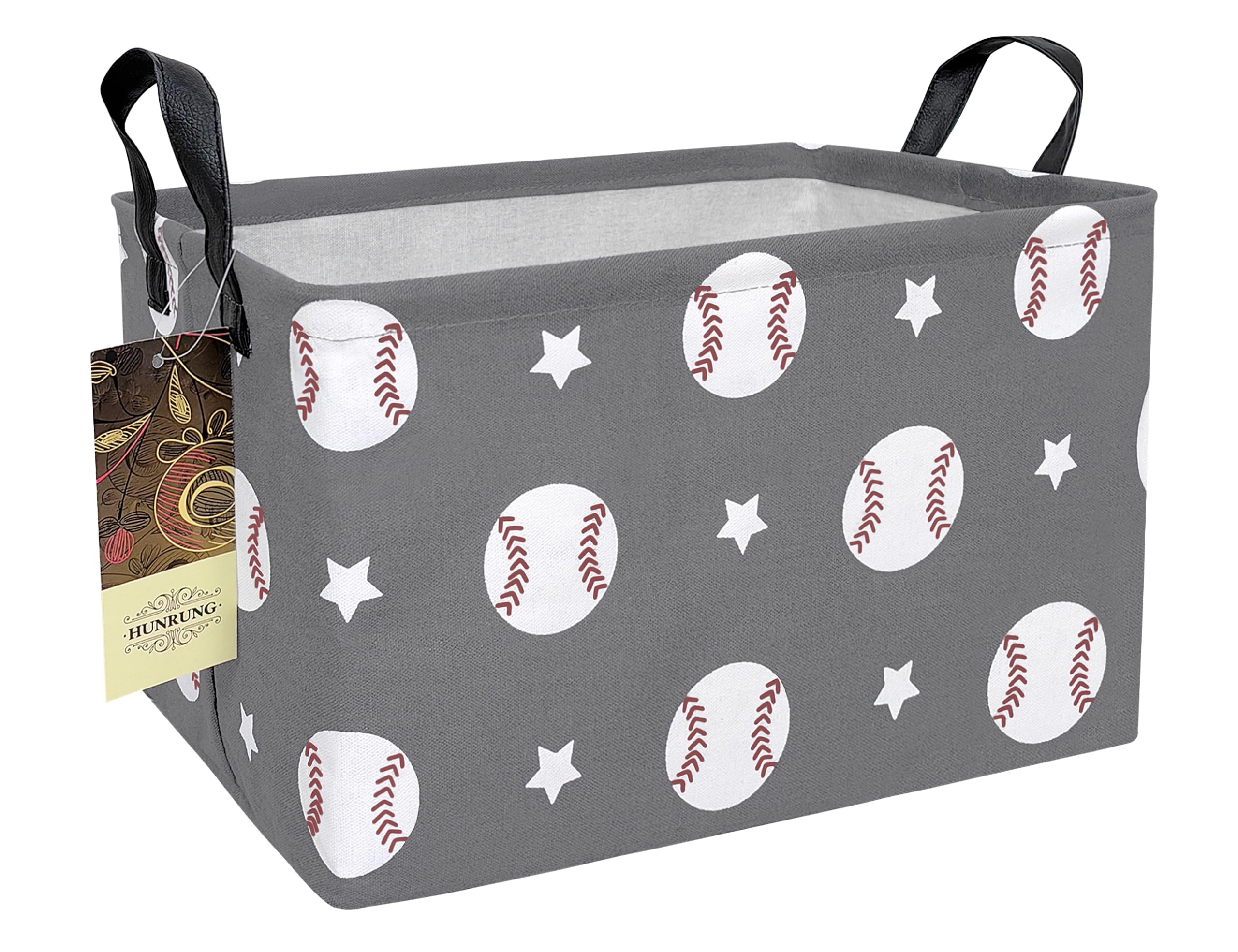 HUNRUNG rectangle storage basket grey baseball pattern offers spacious toy storage in playrooms.
