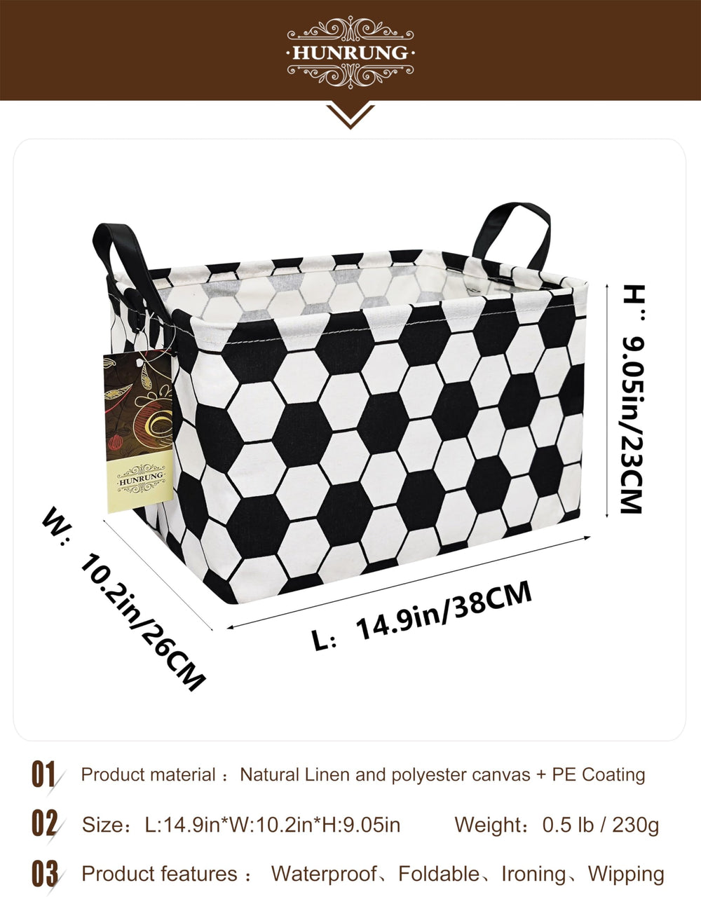 HUNRUNG rectangle storage basket handles make tote easy for quick cleanup
