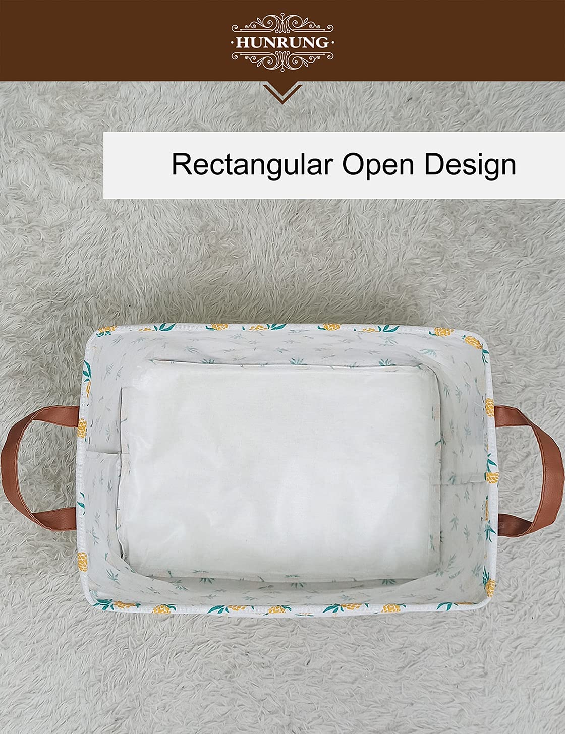HUNRUNG rectangle storage basket with handles for easy toting