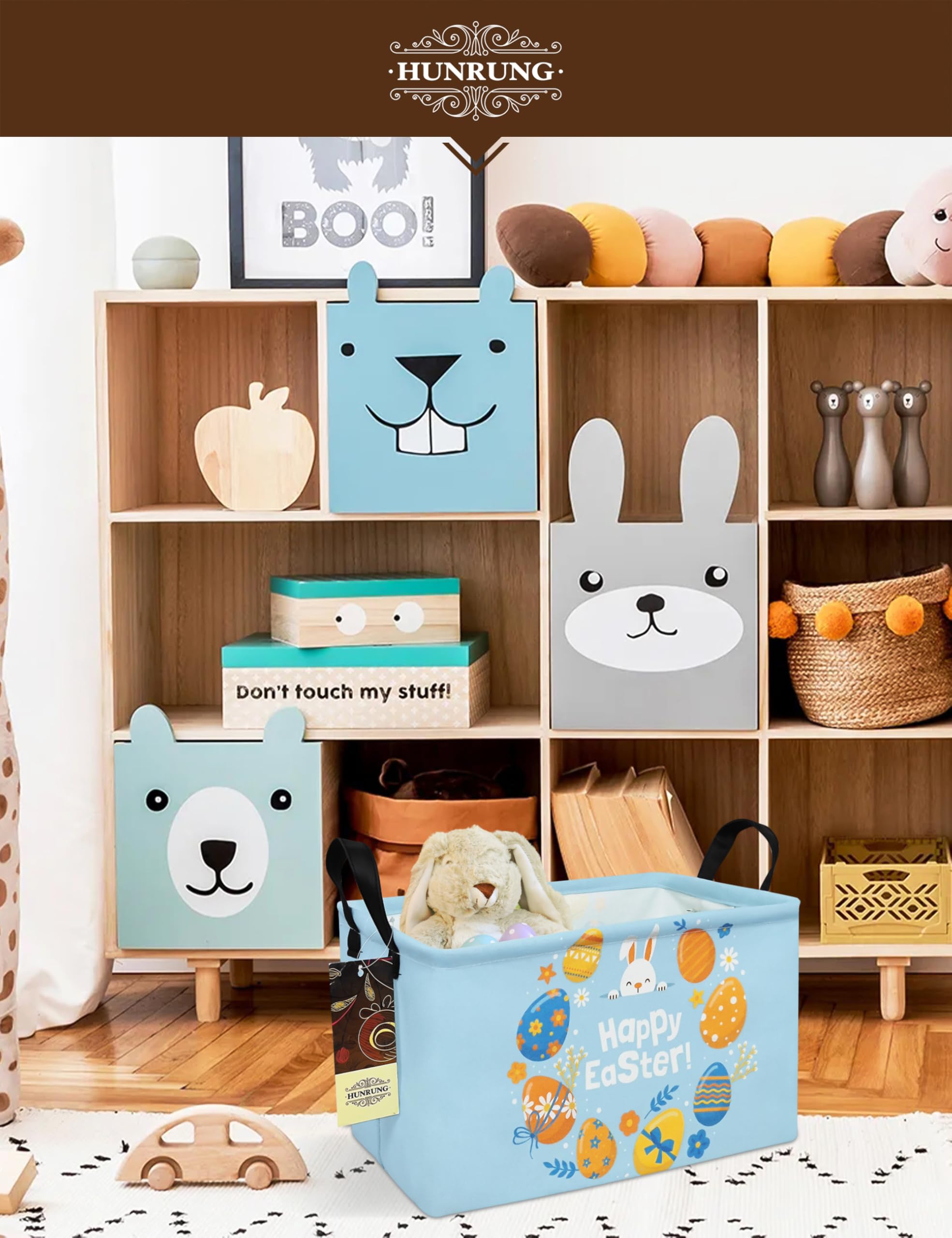 HUNRUNG rectangle storage basket in child's room used for toys and books.