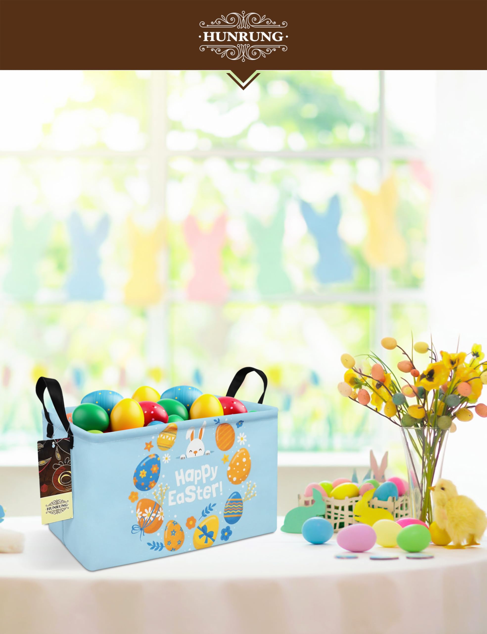 HUNRUNG rectangle storage basket in laundry area for dirty clothes and clutter control.