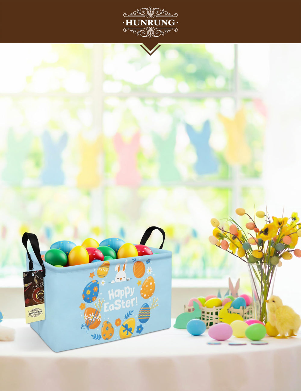 HUNRUNG rectangle storage basket in laundry area for dirty clothes and clutter control.