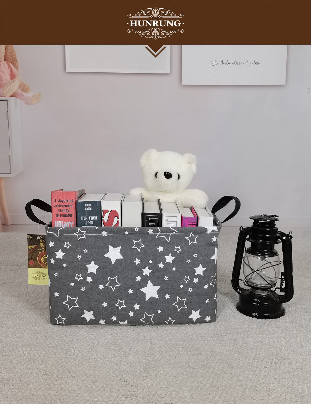 Laundry hamper role showing HUNRUNG basket for towels or clothes