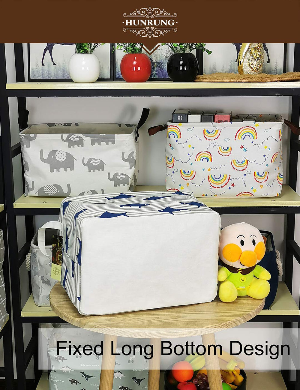 HUNRUNG living room basket keeps blankets and books neatly tucked away.